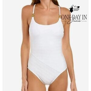 La Blanca Tummy Control Lace Up Back Textured One Piece Swimsuit Size 4